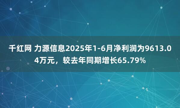 千红网 力源信息2025年1-6月净利润为9613.04万元，较去年同期增长65.79%